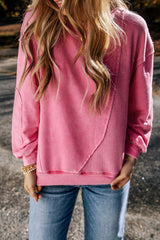 Exposed Seam Round Neck Long Sleeve Sweatshirt