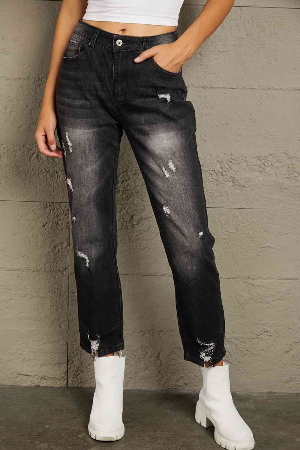 Baeful Distressed Hem Detail Cropped Jeans