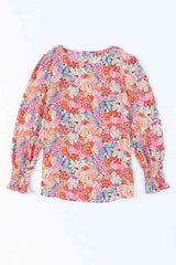Floral Print Long Puff Sleeve Blouse