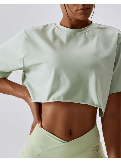 Cropped Round Neck Short Sleeve Active Top