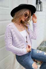 Open Front Cuffed Cropped Cardigan