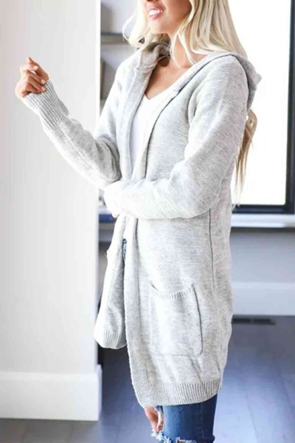 Heathered Open Front Cardigan with Pockets