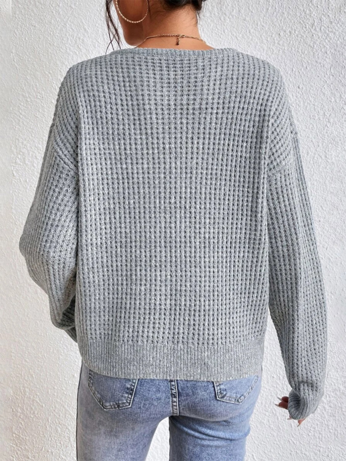 Notched Dropped Shoulder Sweater