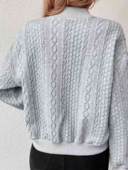 Cable-Knit Snap Down Long Sleeve Jacket