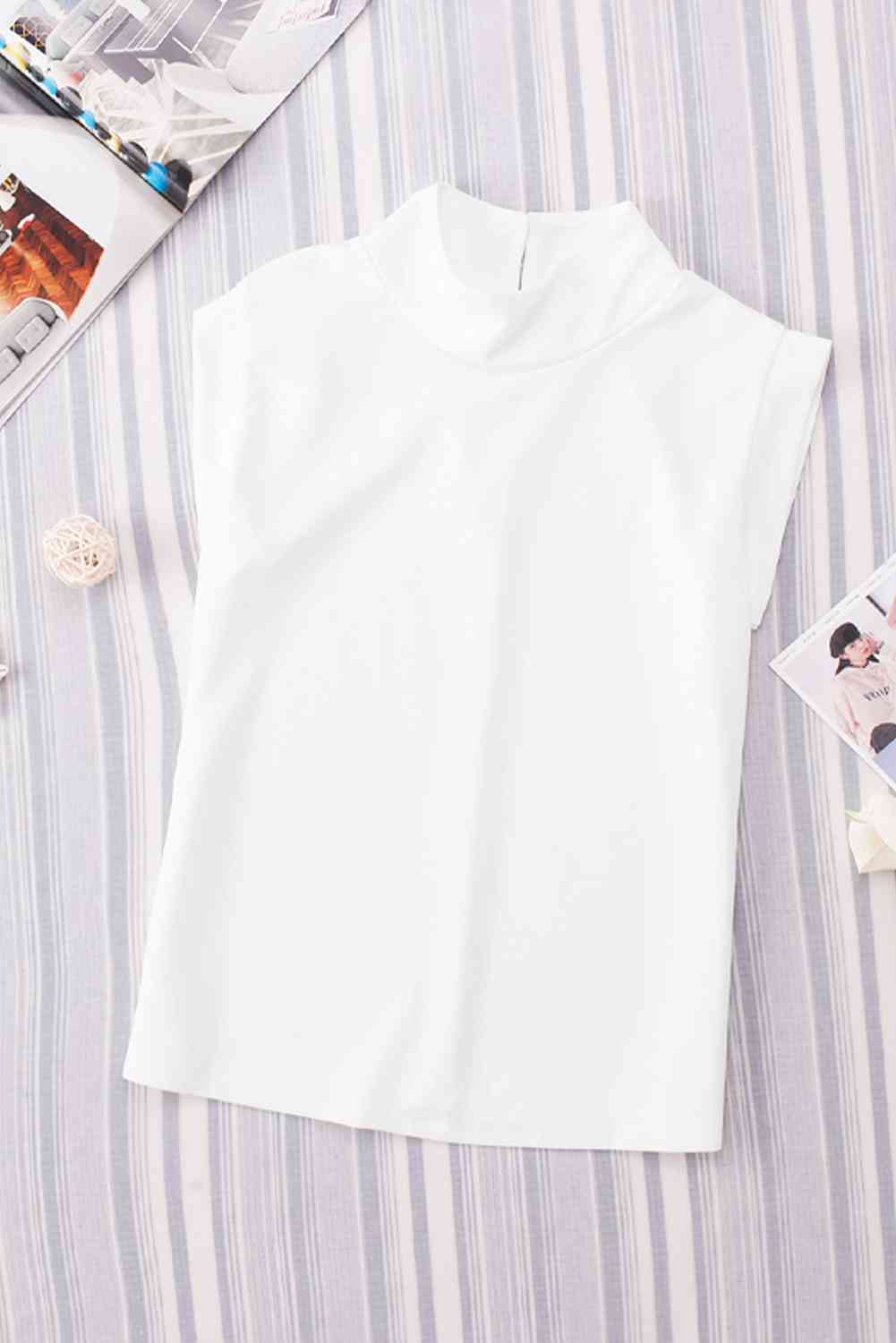 Mock Neck Cap Sleeve Blouse
