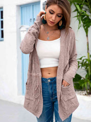 Cable-Knit Drawstring Hooded Cardigan