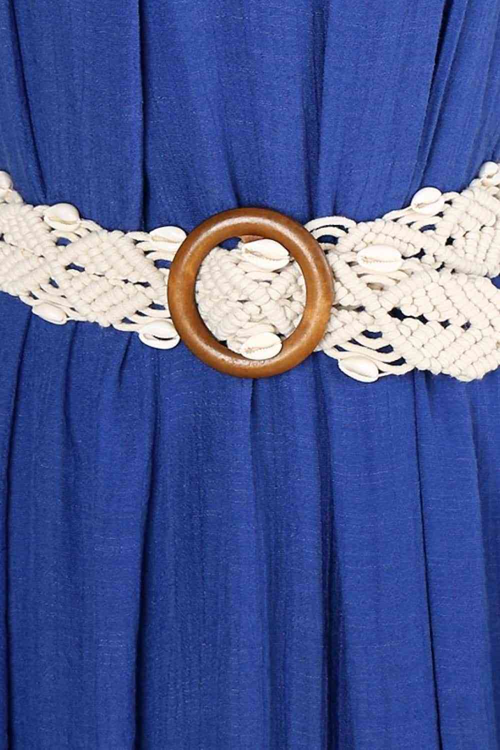 Shell Braid Belt with Wood Buckle