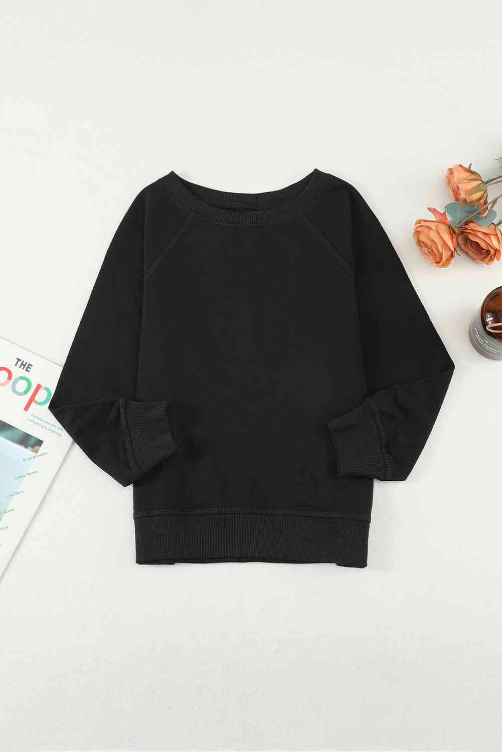 Girls Raglan Sleeve Ribbed Trim Sweatshirt