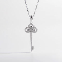 925 Sterling Silver Inlaid Zircon Key Shape Necklace