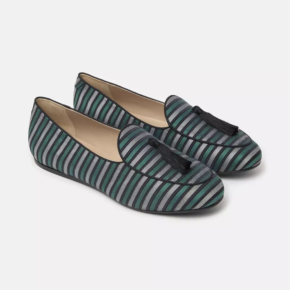 Charles Philip Elegant Striped Silk Loafers with Tassel
