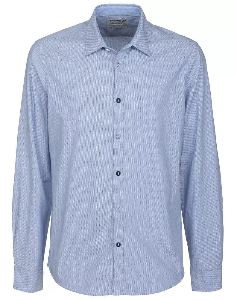 Fred Mello Chic Blue Dot Patterned Button-Up Shirt