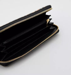 Plein Sport Sleek Designer Zipper Wallet with Gold Accents