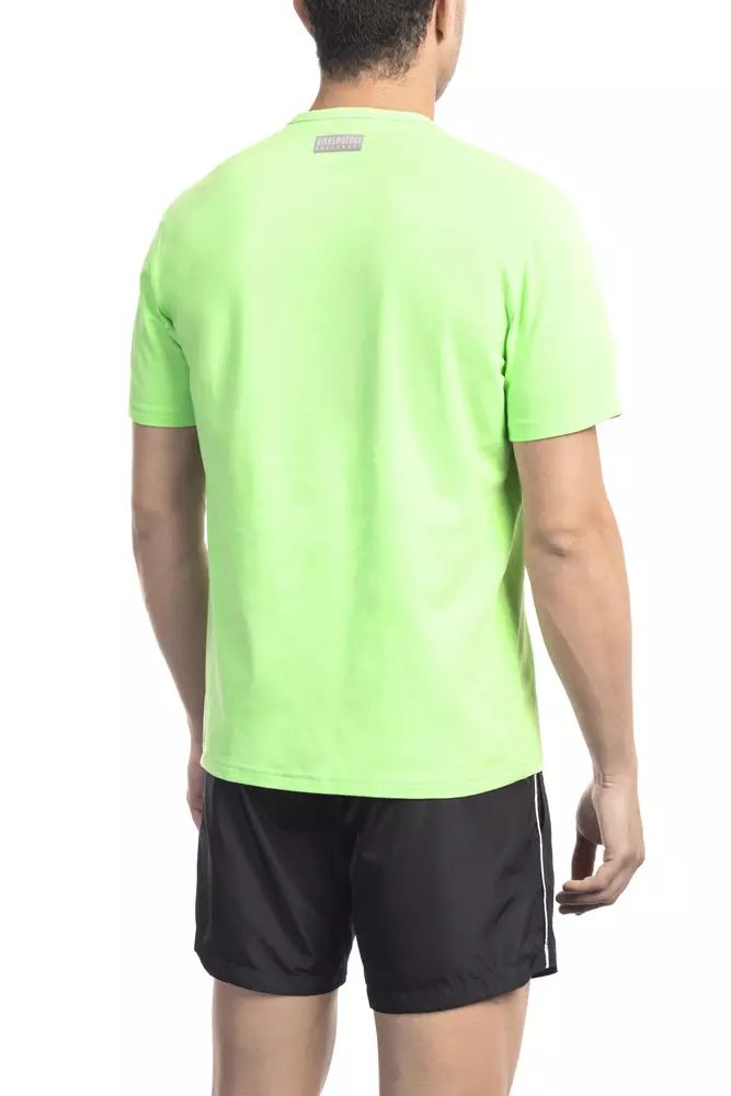 Bikkembergs Green Cotton Elastane Tee with Front Print