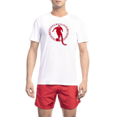 Bikkembergs Chic White Front Print Tee with Back Logo Detail
