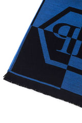 Philipp Plein Elegant Fringed Logo Scarf in Blue