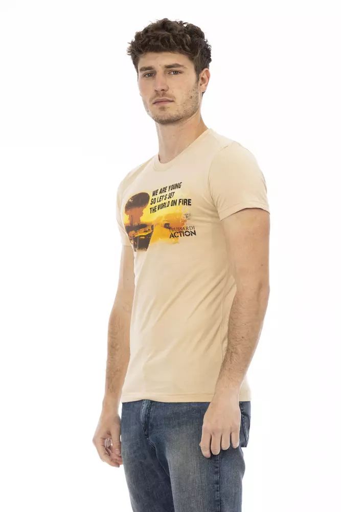 Trussardi Action Elevated Beige Short Sleeve T-Shirt with Chic Front Print