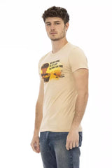 Trussardi Action Elevated Beige Short Sleeve T-Shirt with Chic Front Print