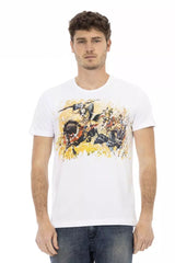 Trussardi Action Elevated Casual White Tee with Graphic Accent