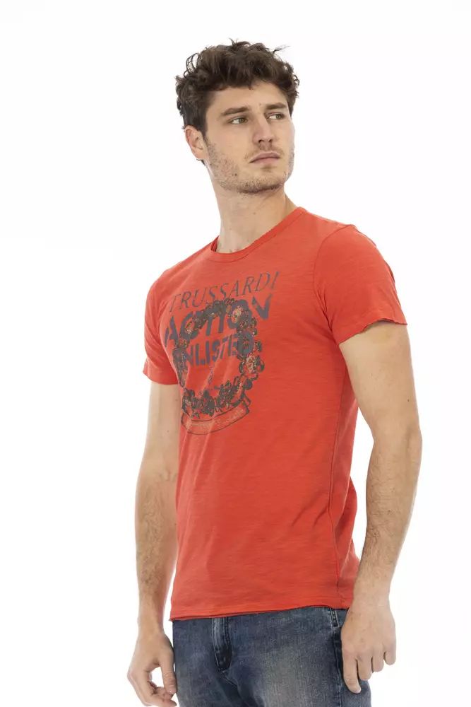 Trussardi Action Sleek Red Round Neck Tee with Front Print