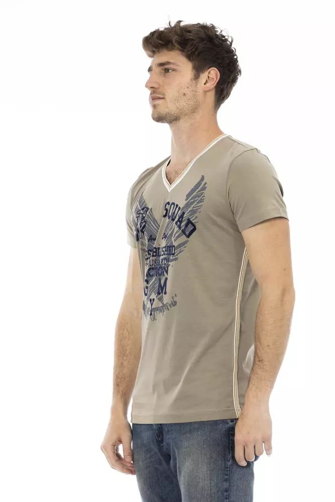 Trussardi Action Vivid Green V-Neck Tee with Front Print