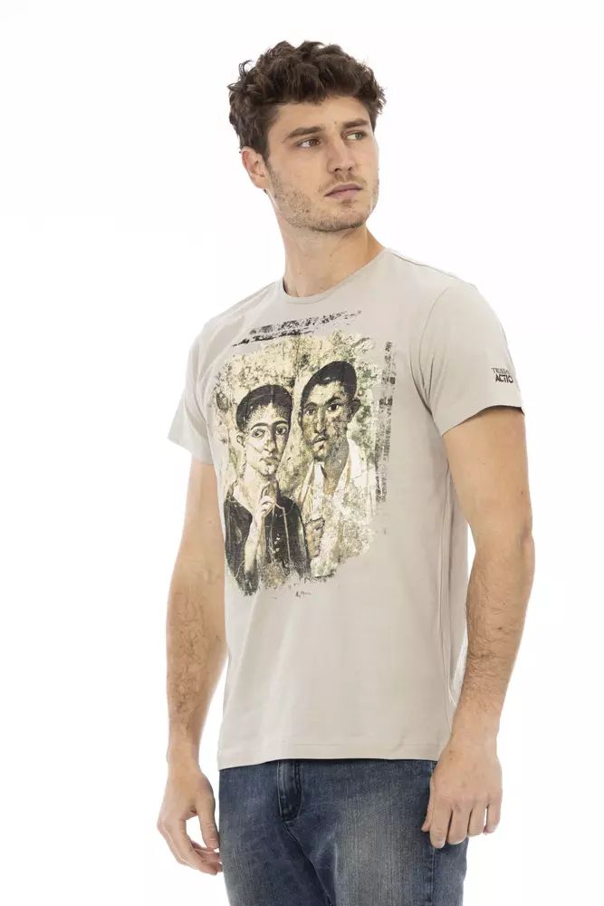 Trussardi Action Beige Short Sleeve Tee With Front Print