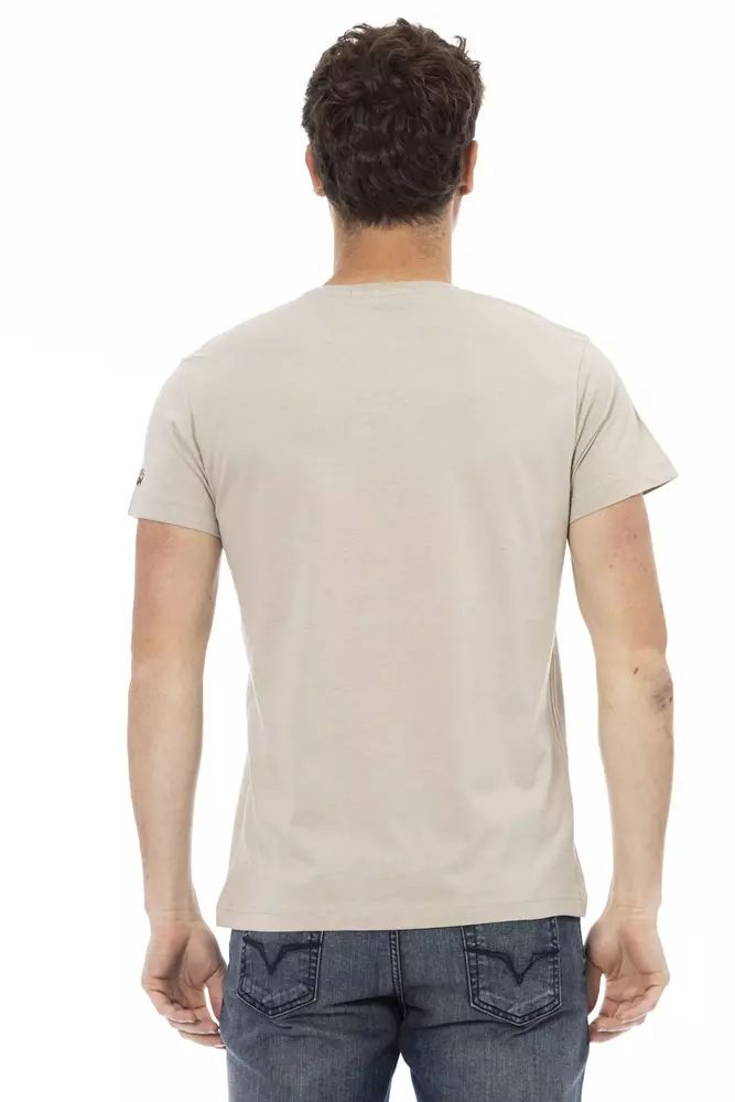 Trussardi Action Beige Short Sleeve Tee With Front Print