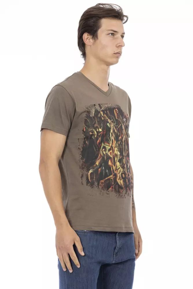 Trussardi Action Chic V-Neck Short Sleeve Tee in Brown Hue