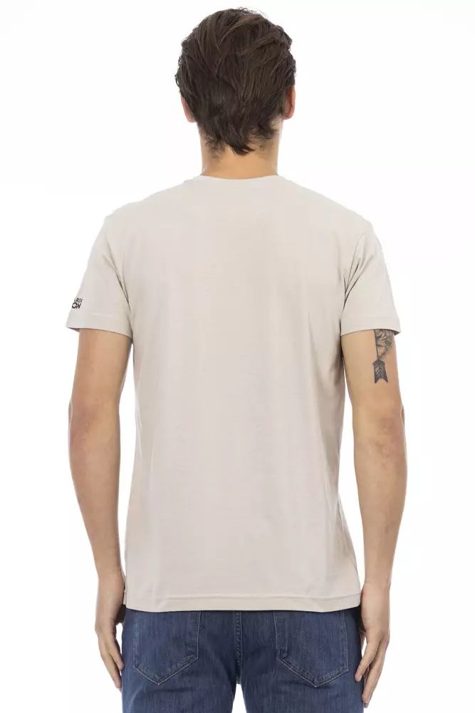 Trussardi Action Beige V-Neck Tee with Front Print