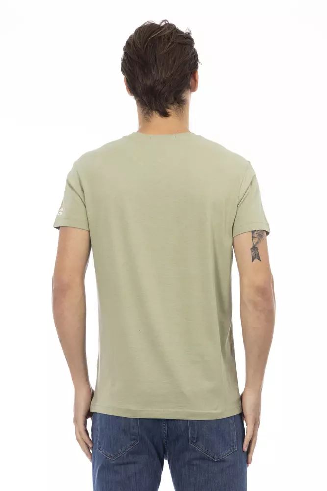 Trussardi Action Vibrant Green V-Neck Tee with Front Print