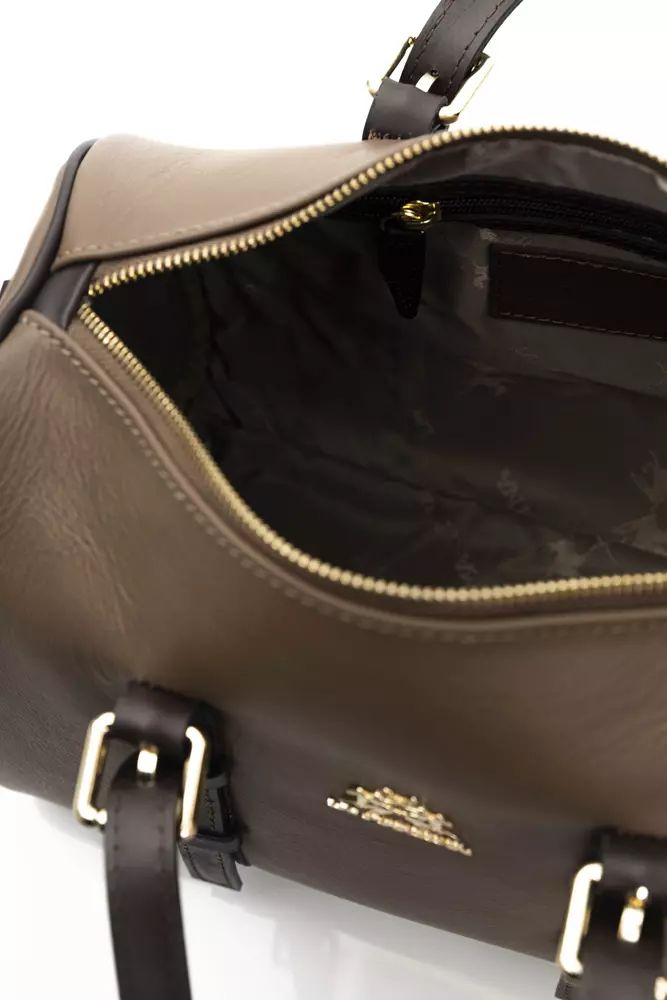 La Martina Elegant Calf Leather Crossbody Bag in Rich Brown