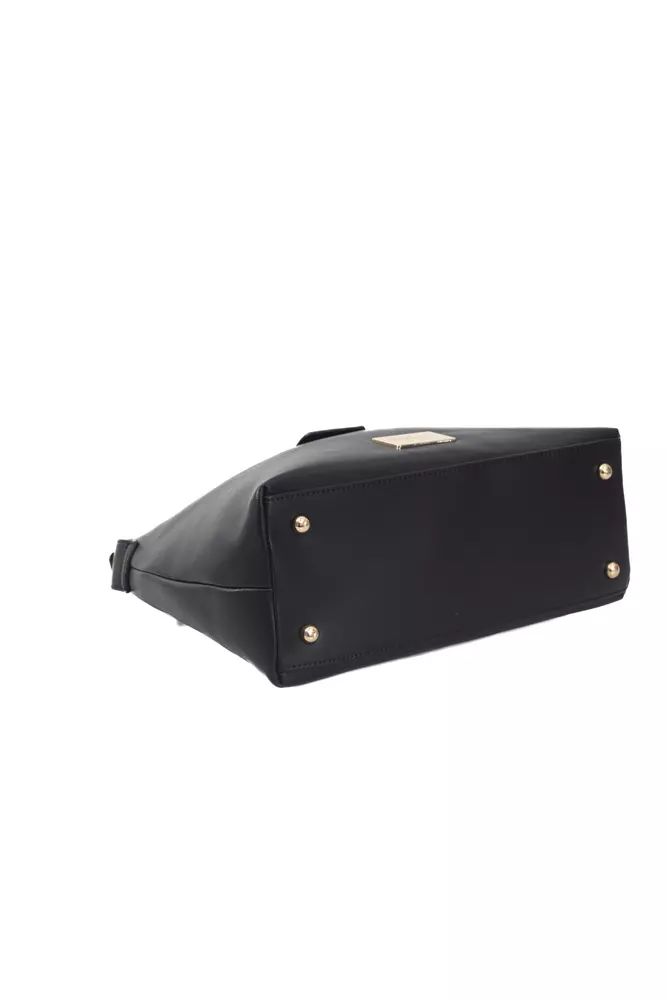 Baldinini Trend Chic Black Golden-Detailed Designer Handbag