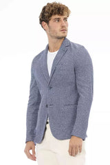 Distretto12 Chic Cotton-Linen Blend Blue Jacket