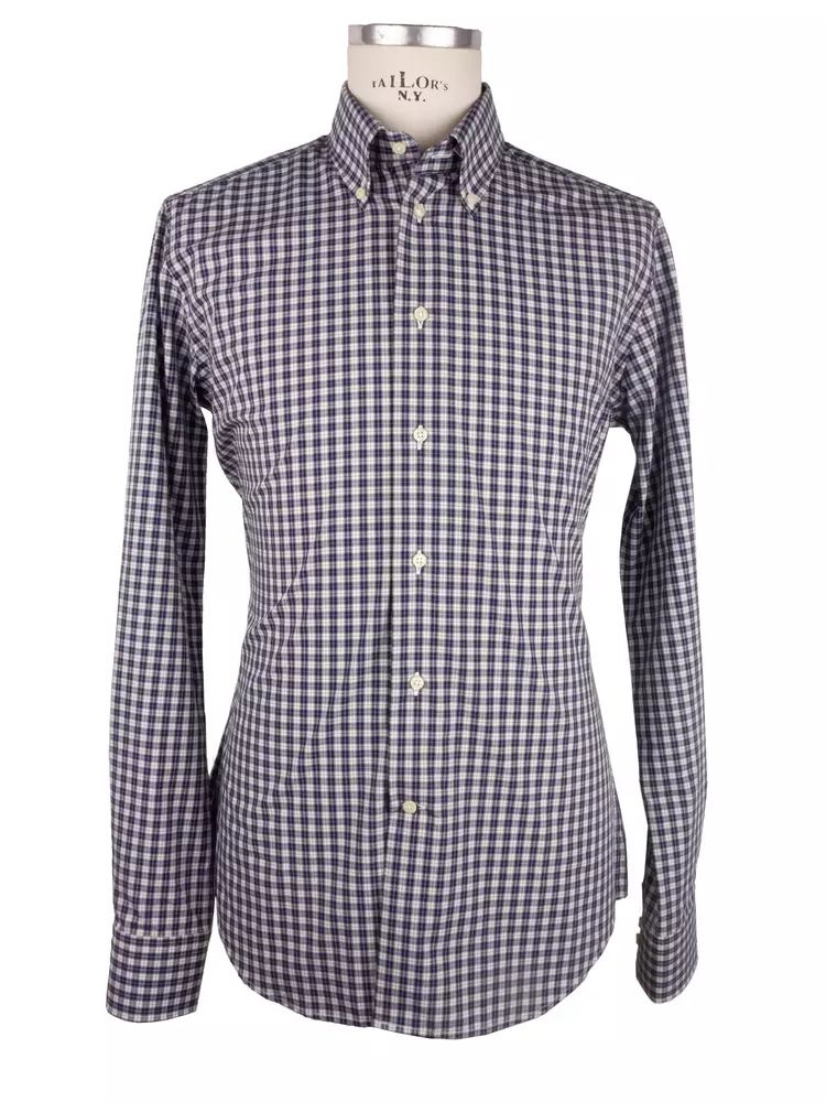 Made in Italy Elegant Milano Square-Patterned Cotton Shirt