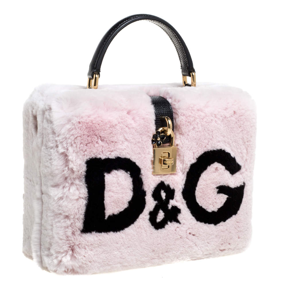 Dolce & Gabbana Top Handle Light Pink Fur Handbag