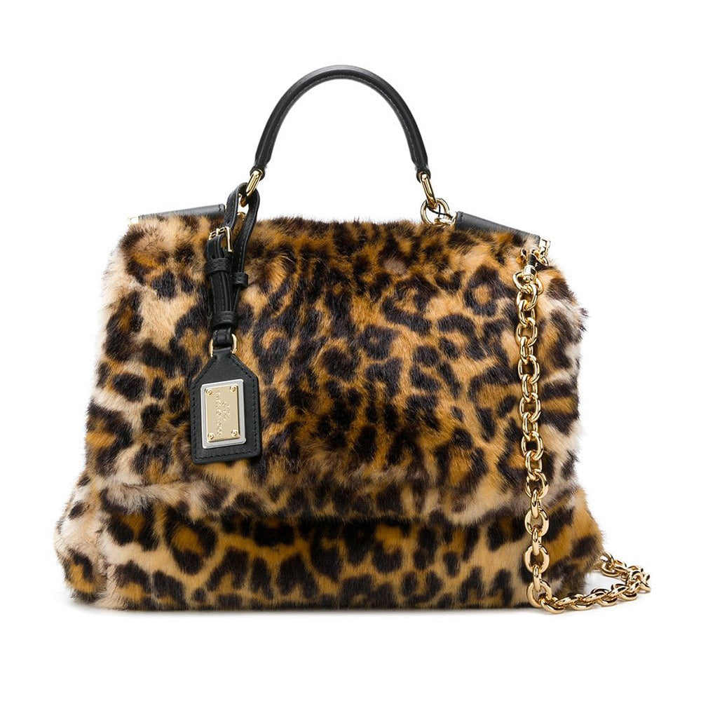 DOLCE & GABBANA Sicily Medium Leo Pellicciotto Faux-Fur Satchel Bag