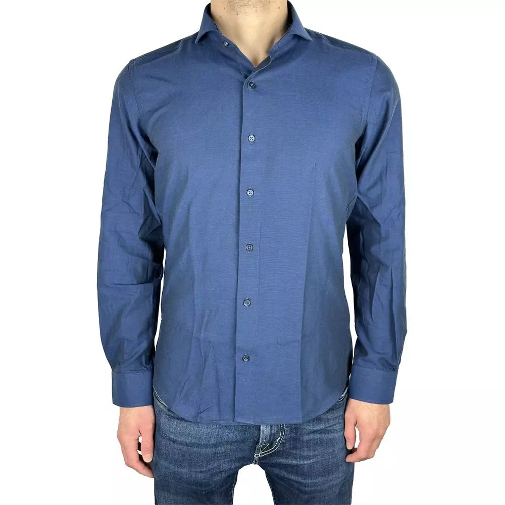 Made in Italy Elegant Milano Solid Blue Oxford Shirt