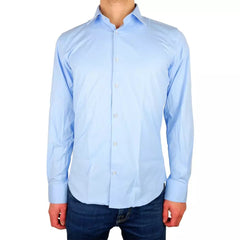 Made in Italy Elegant Light Blue Satin Milano Shirt