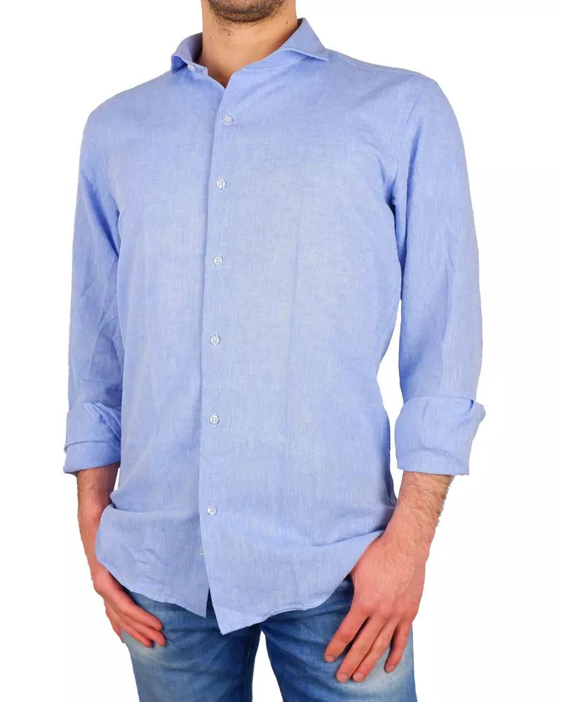 Made in Italy Elegant Light Blue Cotton-Linen Shirt