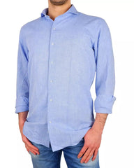 Made in Italy Elegant Light Blue Cotton-Linen Shirt