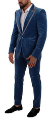 Dolce & Gabbana Elegant Velvet Blue Slim Fit Suit