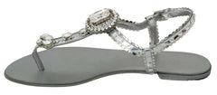Dolce & Gabbana Elegant Silver Flats with Crystal Embellishments