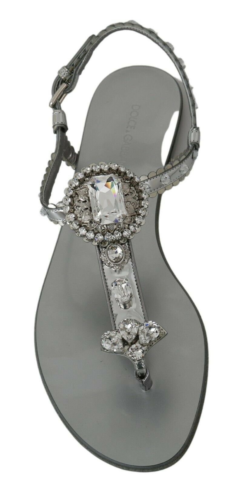 Dolce & Gabbana Elegant Silver Flats with Crystal Embellishments