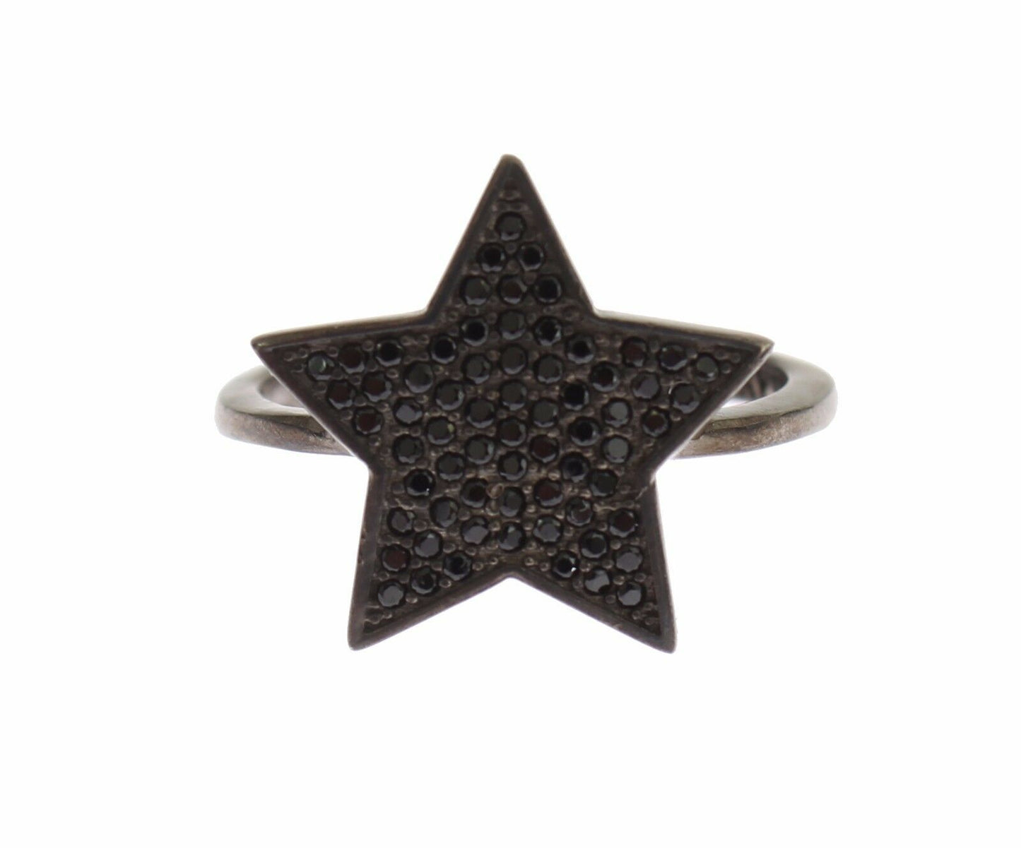 Nialaya Black CZ Star 925 Silver Womens Ring