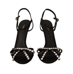 Dolce & Gabbana Elegant Black Viscose Ankle Strap Sandals with Crystals