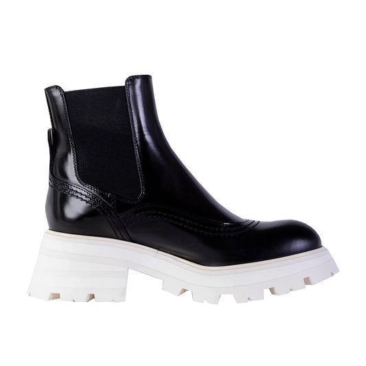 Alexander McQueen Black Leather White Sole Chelsea Boots