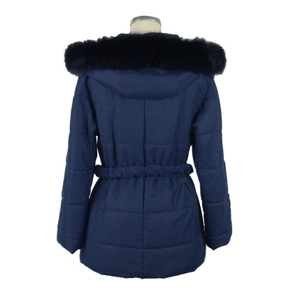 Blue Wool & Fur Hooded Jacket Coat