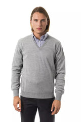 Uominitaliani Embroidered Wool V-Neck Sweater - Elegant Gray