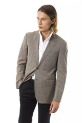 Uominitaliani Elegant Gray Wool Two-Button Blazer