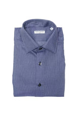 Robert Friedman Elegant Blue Cotton Slim Collar Shirt