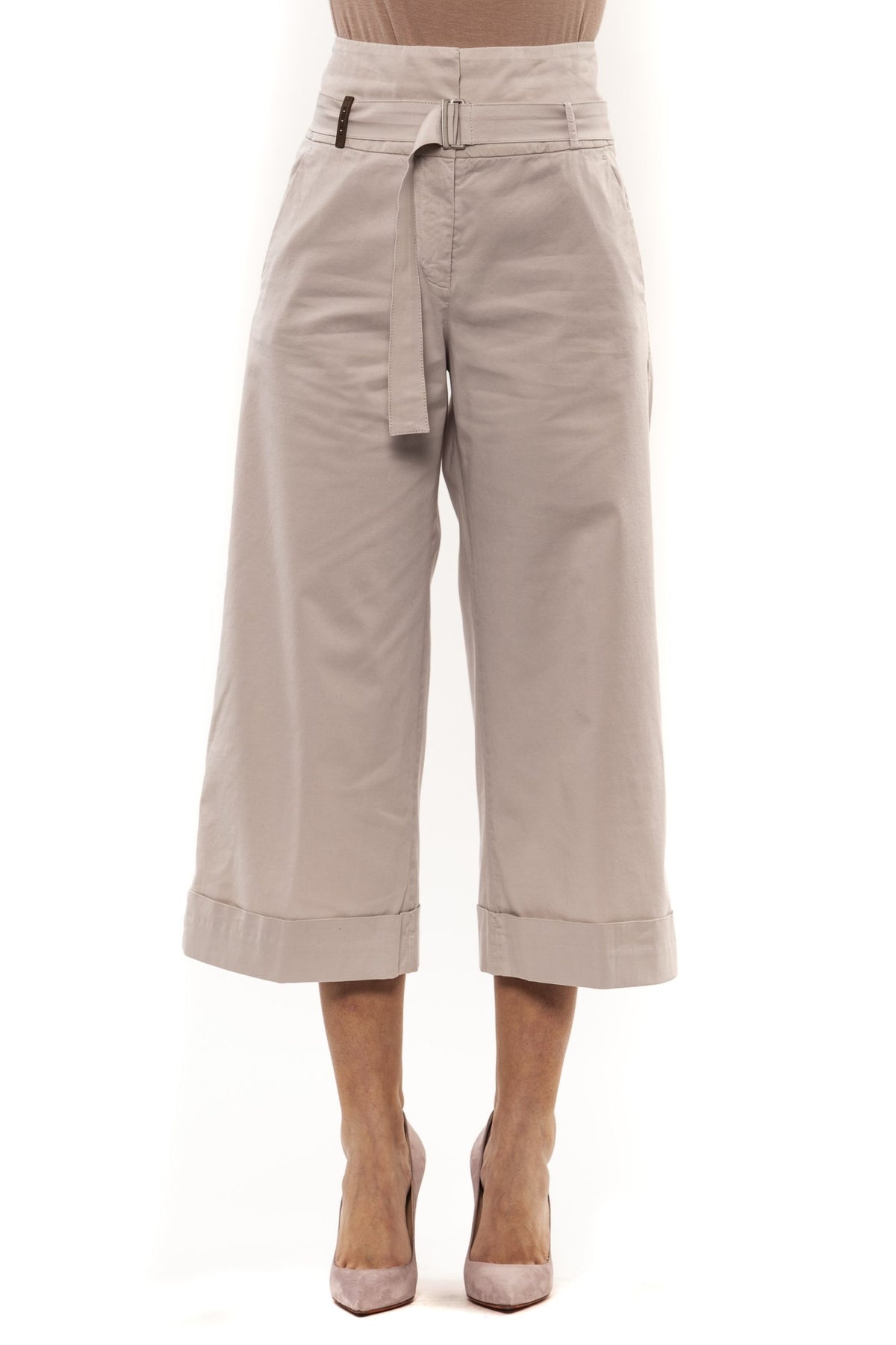 PESERICO Beige High Waist Wide Fit Ankle Pant